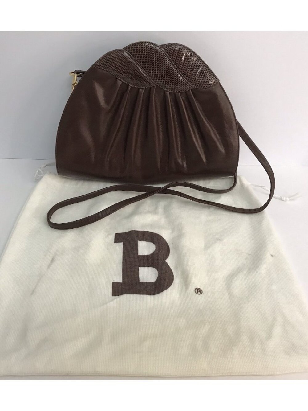 Vintage Bally Brown Pleated Leather Crossbody Handbag Italy w/ Dust Bag